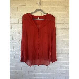 Old Navy Sheer Blouse | Cayenne Red Chiffon  High-Low Top L